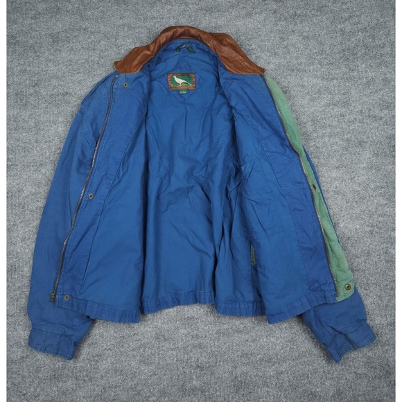 Vintage Field & Stream Chore Coat Jacket Men's XXL Blue Linen Blend Leather - Picture 4 of 11